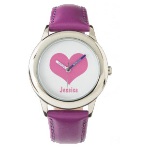 Coeur rose - montre personnalisée de nom du ` s