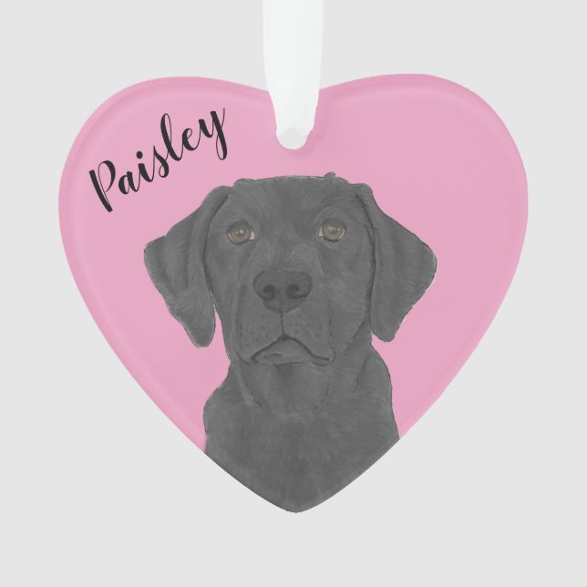 Coeur rose personnalisé Noir Labrador (devant)