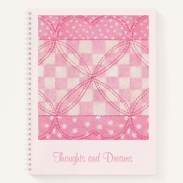 COEUR ROSE QUILT 8,5x11 Carnet + Texte / Rose (Devant)