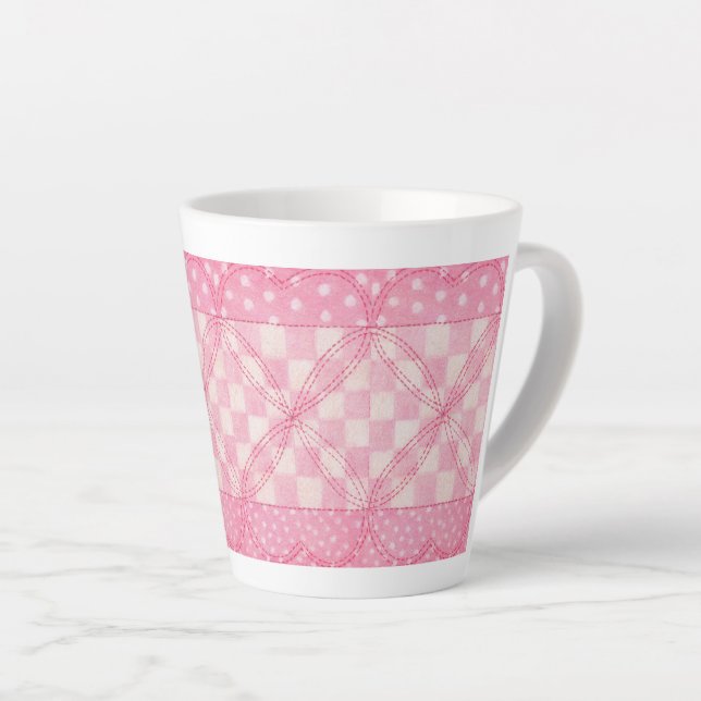 COEUR ROSE QUILT Latte Mug (Angle droit)