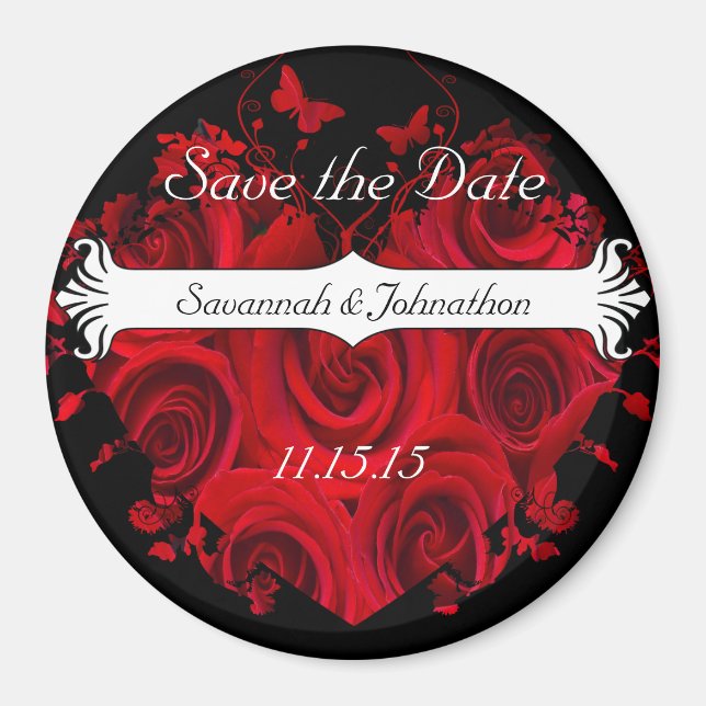 Coeur Rose rouge et noir Magnet Réservez la date (Devant)