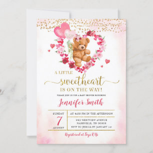 Coeur rose Valentine Ours Baby shower Invitation