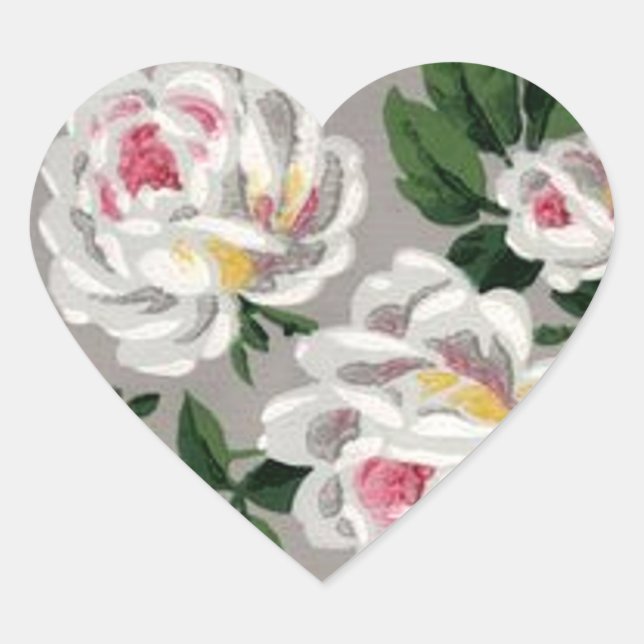 Cœur Roses blanches vintages sur gris - Sticker (Devant)