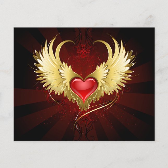 Coeur rouge avec ailes d'or (Devant)