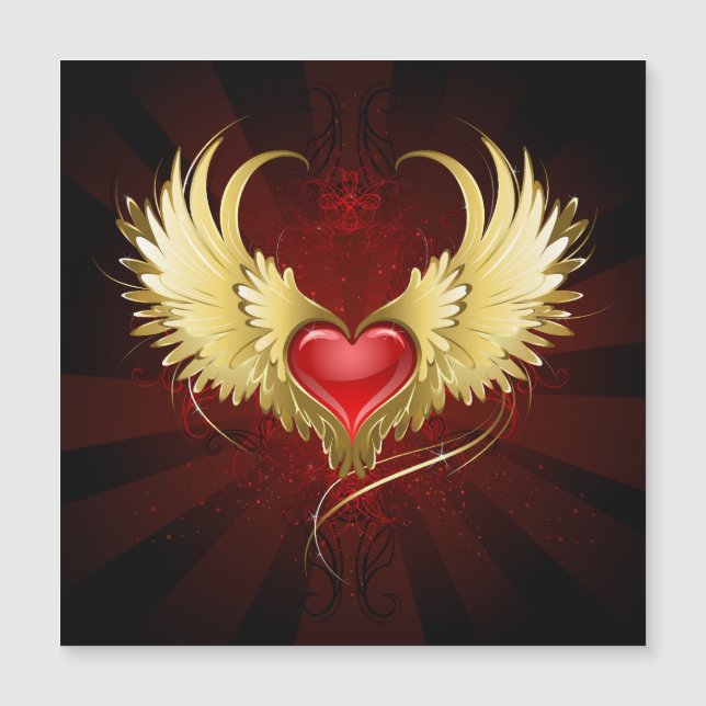Coeur rouge avec ailes d'or (Devant)