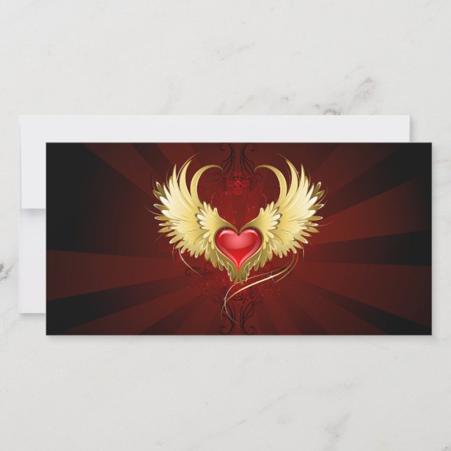 Coeur rouge avec ailes d'or (Devant)