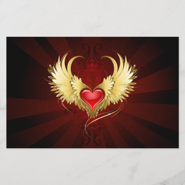 Coeur rouge avec ailes d'or (Devant)