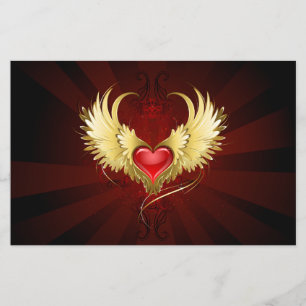 Coeur rouge avec ailes d'or