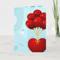 Cœur rouge avec ballons, carte de vœux