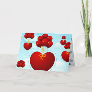 Cœur rouge avec ballons, carte de vœux