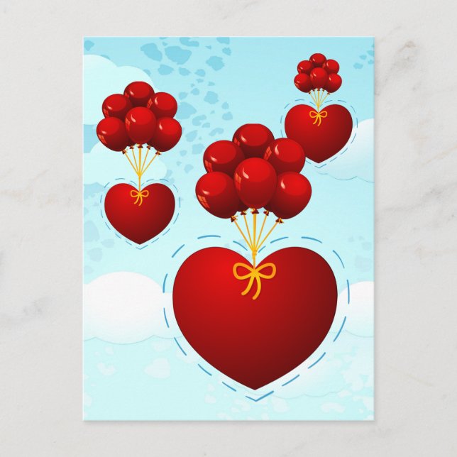 Coeur rouge avec ballons, carte postale (Devant)