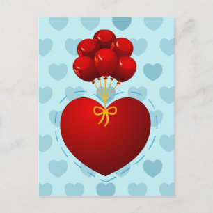 Coeur rouge avec ballons, carte postale