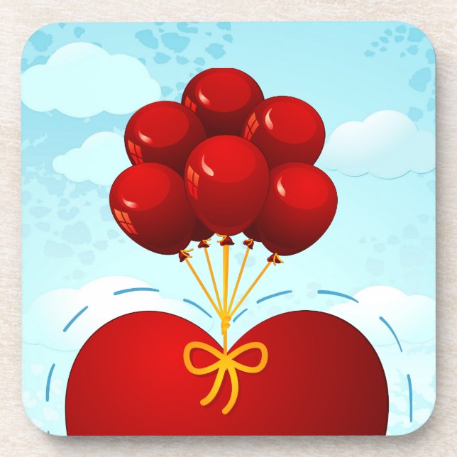 Coeur rouge avec ballons, dessous de verre (Devant)