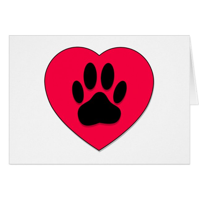 Coeur rouge avec Empreinte de patte de chien (Devant horizontal)