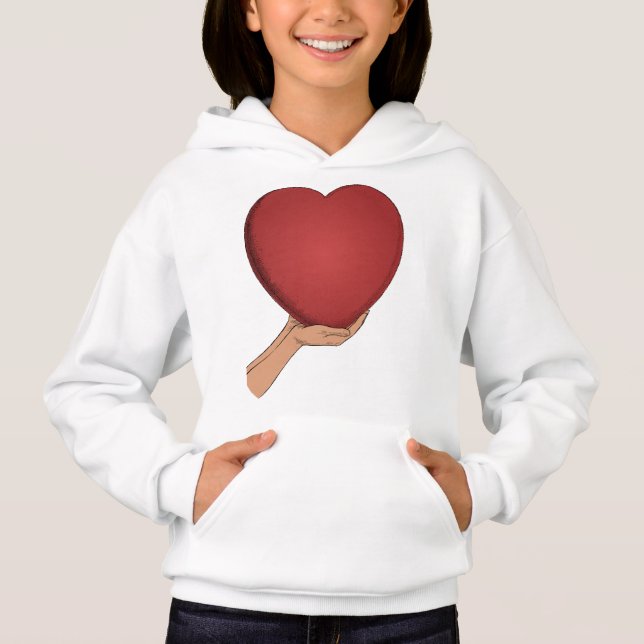 Cœur Rouge Mignon Graphique Fille Capuche Blanche (Devant)