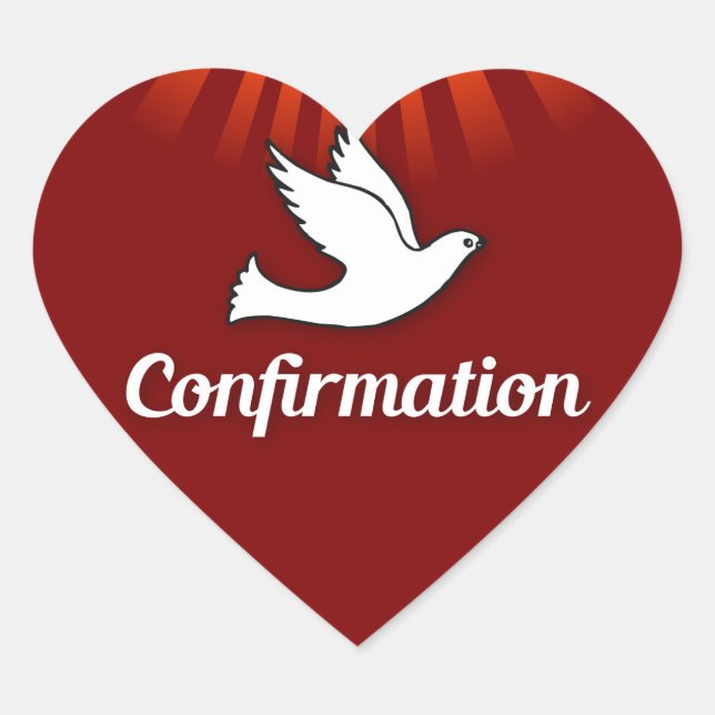 Cœur Rouge, Sticker Coeur, Confirmation, Dove, Rayons (Devant)