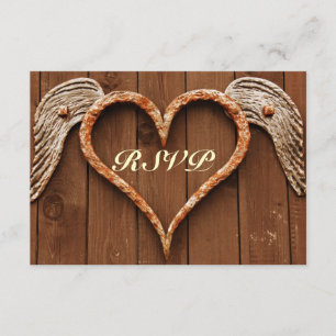 Coeur rustique avec ailes Mariage en bois Cartes R