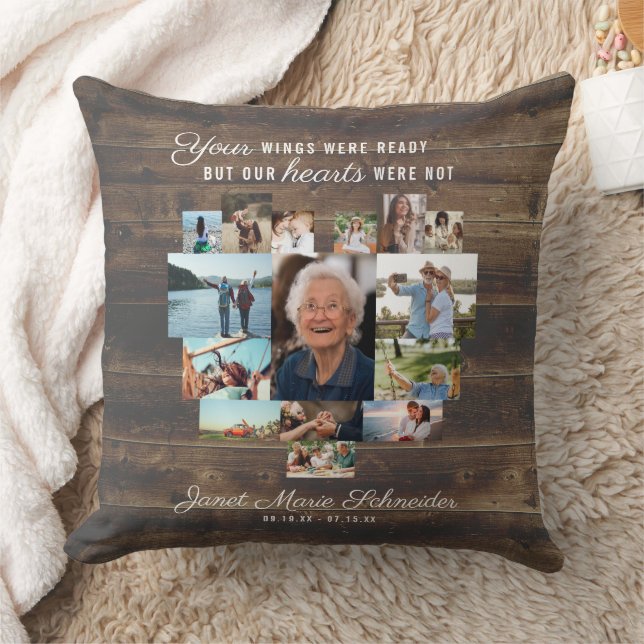 Cœur rustique | Coussin mémorial de collage photo  (Couverture)