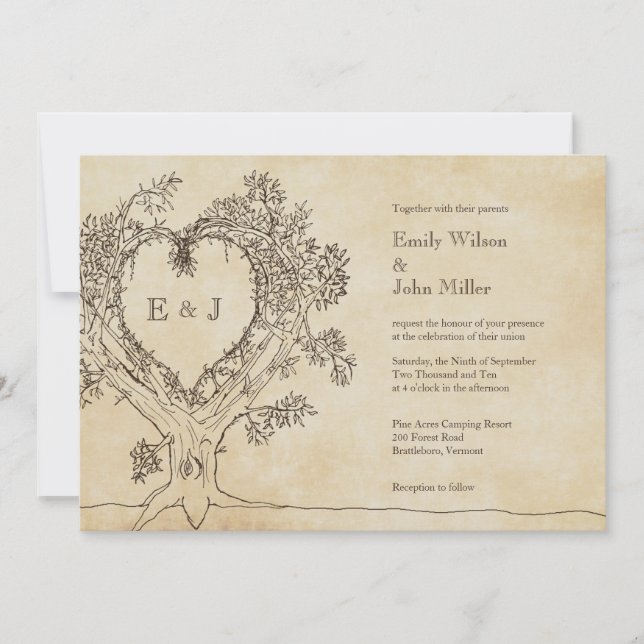 Coeur rustique dans des invitations d'un mariage (Devant)