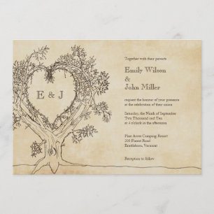 Coeur rustique dans des invitations d'un mariage
