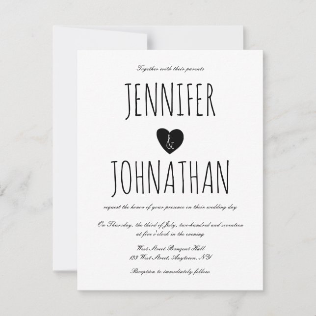 Coeur rustique invitations de mariage simples (Devant)