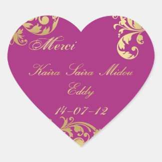 Cœur Sceau Merci - Sticker Mariage Fuschia & Gold Flora