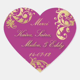Cœur Sceau Merci - Sticker Mariage Fuschia & Gold Flora