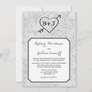 Coeur sculpté Birch Tree écorce Mariage Invitation
