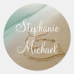 Coeur sculpté Dans Le Sable Sticker Mariage Rond