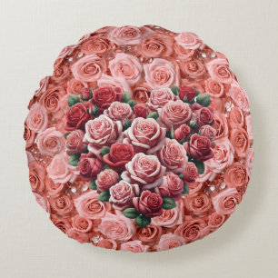 Cœur Secret de Roses sur Coussin Rond de Roses