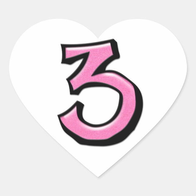 Cœur Silly Numéro 3 rose blanc Coeur Sticker (Devant)