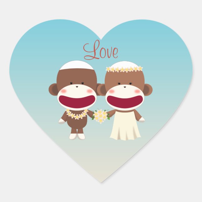 Cœur Sock Monkey Hawaiian Wedding Sticker (Devant)