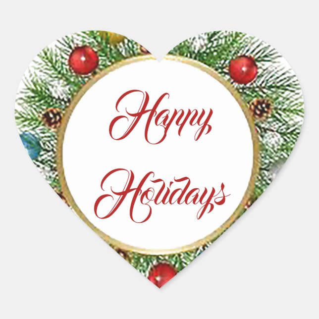 Cœur Sticker à couronnes de jours fériés heureux (Devant)