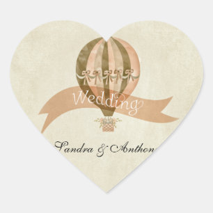 Cœur Sticker à Faire-part de mariage à air chaud vintag