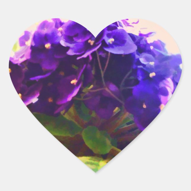 Cœur Sticker à fleurs aux violettes africaines (Devant)