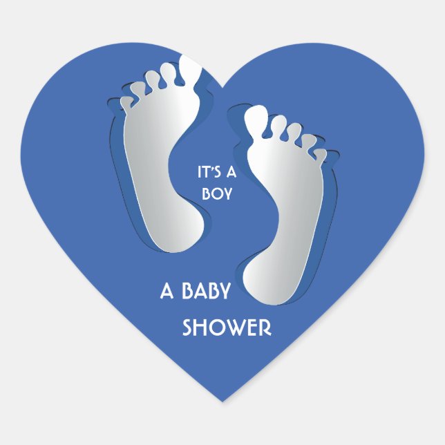 Cœur Sticker Baby shower Blue Baby Boy FootPrints (Devant)