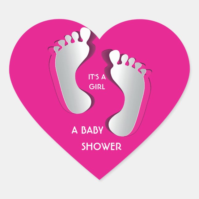 Cœur Sticker Baby shower Pink Baby Girl FootPrints (Devant)