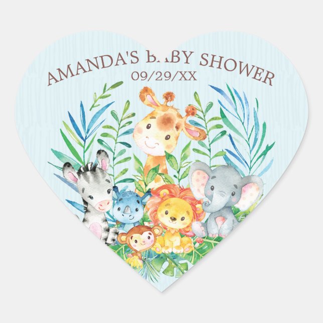 Cœur Sticker Baby shower Safari Jungle Animaux garçons (Devant)