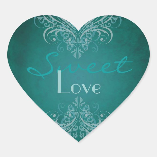 Cœur Sticker Buffet Turquoise vintage Scroll Candy Turq (Devant)