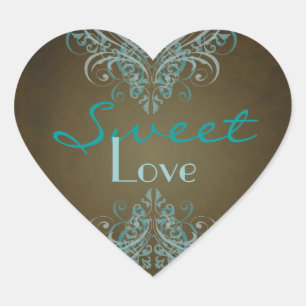 Cœur Sticker Buffet Vintage Teal Scroll Brown Candy