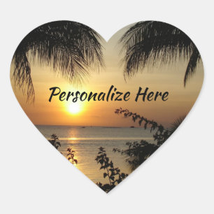 Cœur Sticker Carré Tropical Sunset Paradise
