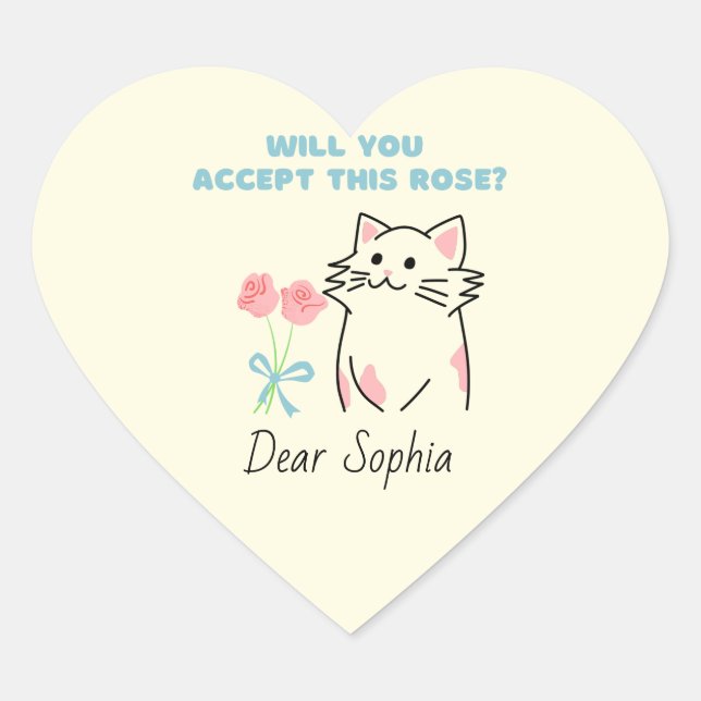 Cœur Sticker Coeur Chat et Rose Jaune (Devant)