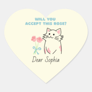 Cœur Sticker Coeur Chat et Rose Jaune