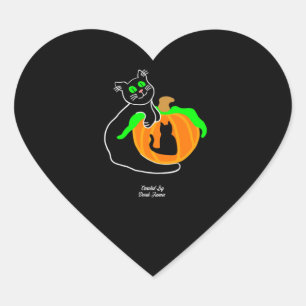 Cœur Sticker Coeur Citrouille Chat Noir