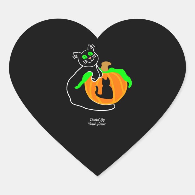 Cœur Sticker Coeur Citrouille Chat Noir (Devant)