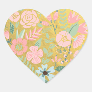 Cœur Sticker Coeur de Fleurs Colorées Gold Foil