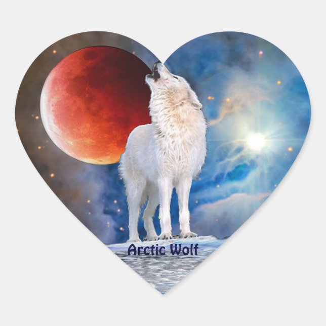 Cœur Sticker Coeur de Lune pour Wolf Arctique et Red Ec (Devant)
