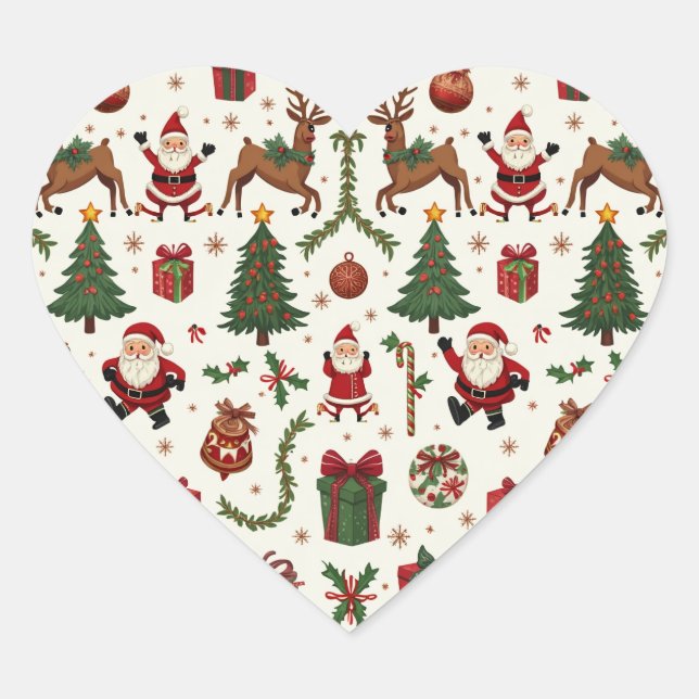 Cœur Sticker Coeur de Noël Vintage (Devant)