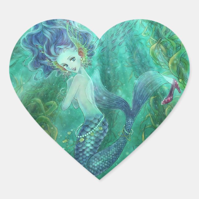 Cœur Sticker Coeur de sirène bleu (Devant)