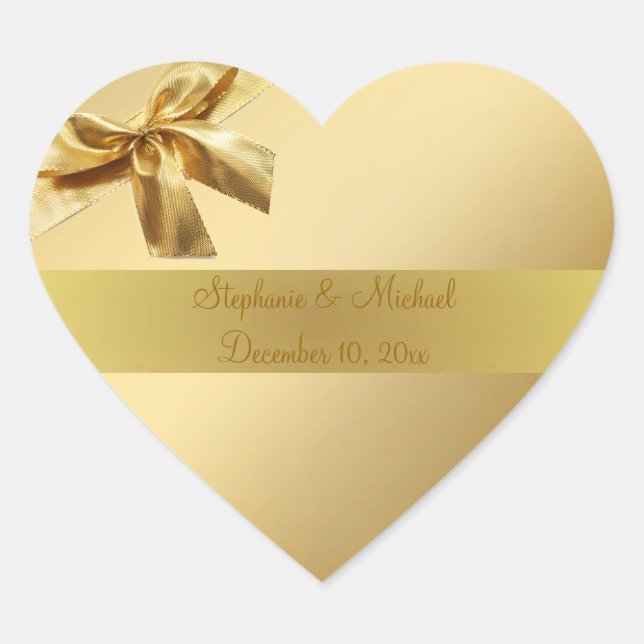 Cœur Sticker Coeur Mariage Or Avec Bow (Devant)